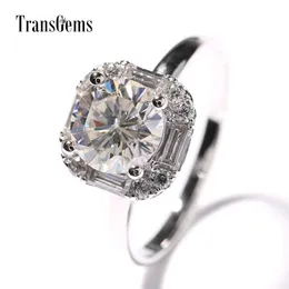 TransGems Center 1ct Halo Engagement Ring 14K 585 White Gold 1 Carat 6.5MM Fine Jewelry per le donne Wedding Y200620