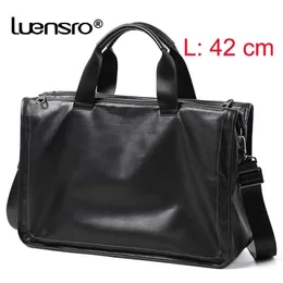 Большой портфель мужчины подлинные кожаные плеча ноутбук сумка 15 дюймов мягкая большая сумочка многослойные портфели 220125
