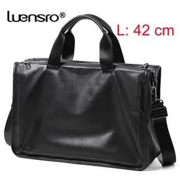 Stor portfölj män Äkta läder axel bärbar dator Bag 15 tum Soft Big Handbag Multi-Layer Travel BriefCases 220125