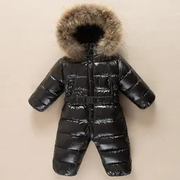 Winter warm baby rompers Jumpsuit Children duck down overalls Snowsuit toddler kids boys girls fur hooded romper costume clothes 201030