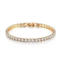 Trendiga Pulseras Mujer 14k guldpläterade smycken 4mm CZ Diamond Iced Out Tennis Armband för kvinnor