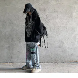 고딕 두꺼운 후드 여성 의류 드래곤 인쇄 스웨터 힙합 여성 까마귀 streetwear 펑크 악마 인쇄 봄 느슨한 201106