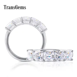 Transgems Geuine 14K White Gold 5pcs 4*4 RADANT CUT F Colore Moissanite Mezza eternità Anello di fidanzamento della fede nuziale per donne Y200620