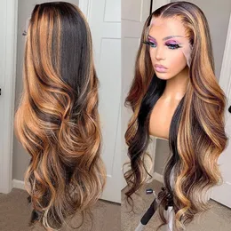 Brazylijska peruka dla czarnych kobiet ludzkie włosy peruki miodowe blond fala koronkowa z przodu Wighlight Peruka ludzka włosy Ombre koronkowe przednia peruka