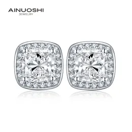 AINUOSHI 925 Sterling Silver Cushion Cut 8x8mm CZ Halo Stud Earring 2.5CT Silver Square Earring for Women Wedding Party Jewelry Y200106