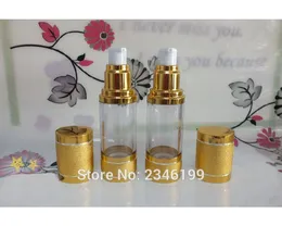 15ml 30ml 50mlの金の陽極酸化アルミニウムエアレスボトル、プラスチック化粧品包装、20個