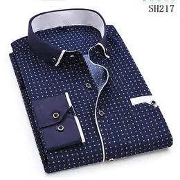 Męskie koszule Drukowane Koszulki Plaid Polka Dot Men Koszula Z Długim rękawem dla Slim Fit Male Dress Camisas Masculina