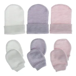 8 Colors Baby Kids Boys Girls Beanies with gloves 3Pieces Set Stripe Blank Knitted Unisex Winter Caps Gloves Hats for 0-3M