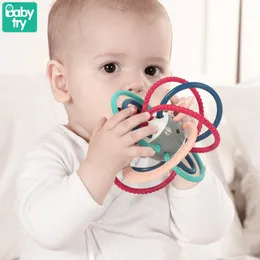 Weiche Beißring Baby Rattles Spielzeug für Infant Geschenke Kleinkind 0 12 Monate Entwicklung Handgriff Frühe Lernen Spielzeug Ring Bell Sound Ball LJ201114