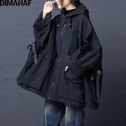 Dimanaf Женщины бомбардировщик куртка пальто большой размер 2021 осень зима винтаж женская верхняя одежда свободный большой размер с длинным рукавом одежда с капюшоном 201106