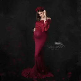 CHCDMP 2021 New Lace Top Maternity Vestidos Photography Props Shoulderless Dresses Fancy Pregnancy Dresses Prom Party Gown Dress G220309