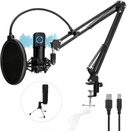 Pro Condenser Microphone, PC Microphone with Adjustable Scissor & Tripod Stand, 192kHz/24bit Studio Microphone Podcast Equipment Kit