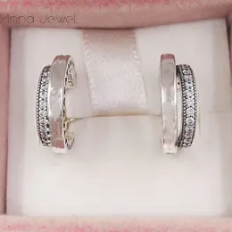 Autentyczne 925 Sterling Silver Pandora Pave' Double Hoop Stud Kolczyki Luksus Dla Kobiet Mężczyźni Dziewczyna Walentynki Grafika urodzinowa 299056C01