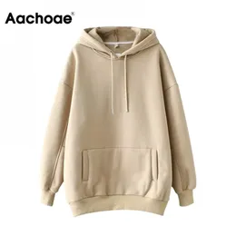 Aachoae Casual Solid Hooded Hoodie Batwing Long Sleeve Plus Size Sweatshirts Autumn Pullover Pure Fashion Tops Sudaderas 220314
