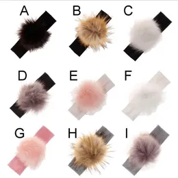 Bebê Headband Fur Pom Baby Girl Headwrap Elastic infantil banda cabeça Sólidos da criança Chapelaria recém-nascido Photo Props cabelo acessórios 9 Designs