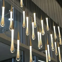 Gold Water drop Crystal Creative Pendant Lamps European-style Luxury Restaurant LED Lamps Moderm Glass Indoor Lighting