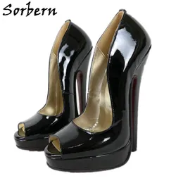 Sorbern Mulheres sexy Bombas de Salto Alto Bombas de 18cm Plataforma Open Oper Toe Slip em couro genuíno 2020 sapato personalizado 20cm 22cm sapatos