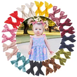 24PCS/12Pairs Velvet Baby 4Inch Bows Metal Clips Barrettes Hair Accessories for Toddlers Girls LJ201226