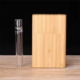 En Yeni Doğal Bambu Ahşap Dugout Cam One Hitter Sigara Tüpü Taşınabilir Herb Tütün Sigara Saklama Kapak Kutusu Stash Kılıf DHL