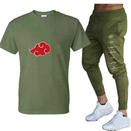 Apan anime akatsuki moln symboler sommar t-shirt byxor uppsättning casual fitness jogger byxor t-shirt hip hop fashion herrar tracksuits g1222