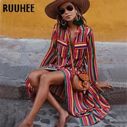 Ruhee Wiense Sexy Cover-Ups Striped Vintage Cover Up Купальники Кнопка Дамы Пляжное Платье Пляж Носить Женщины Робин De Plag T200324