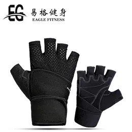 Männer Fitness Schwergewichtstraining Halbfingerhandschuhe rutschfeste atmungsaktive erweiterte Handgelenkstütze Bodybuilding Gewichtheben Sport Q0107