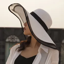 HT2504 Sun Hat Summer Anti-UV Lady Wide Brim Hat Women Solid Plain Floppy Summer Straw Hats For Women Women Mesh Brim Beach Hat Y200602