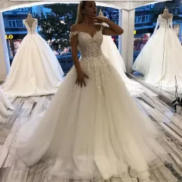 Tulle Wedding Gorgeous Dresses Bridal Gown Straps 2022 Lace Applique Sweep Train Plus Size Covered Buttons Back Custom Made Country Vestido De Novia 403