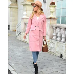 Ladies Wool Blends Coat Fashion Trend Long Sleeve Cardigan Lapel Woolen Outerwear Designer Female Winter New Double Buckle Casual Long Coats