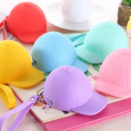 Cute coin purses pure color wallets baseball cap coin bag mini hat key silicone female hand bag