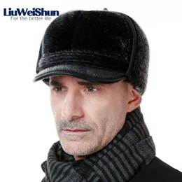 2017 Nowe ciepłe czapki bombowce mężczyźni Jakość rosyjska czapka śnieżna mężczyźni zimowe czapki z nausznikami retro faux futro zagęszcza maska ​​zewnętrzna Y200110