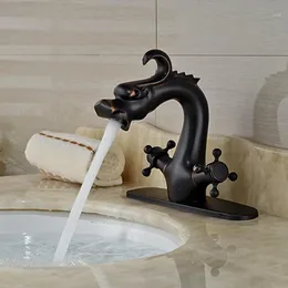 Wholesale And Retail Oil Rubbed Bronze Bathroom Faucet Chines Dragon Faucet Vanity Sink Animal Sink Mixer Tap Dual Handles1