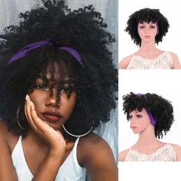 Afro Kinky Kręcko Syntetyczna Pałąk Symulacja Włosów Ludzkich Włosów Perruques de Cheveux Humains Pelucas Peruki JS230