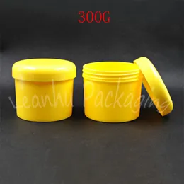 300G Sarı Mini Plastik Krem Kavanoz, 300cc Maske / Alt-şişeleme Boş Kozmetik Konteyner (24 PC / Lot)