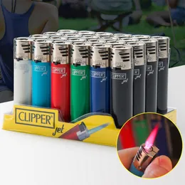 Original Nylon Clipper Ficklampa Tändare Straight Flame Gas Butan Cigarettpipa Rökning Tändare Jet Uppblåsbar Kompakt Bärbar Vindtät Partihandel INGEN GAS