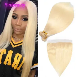 Brazilian Human Hair 613# Color Straight Body Wave Bundles With 13*4 Lace Frontal Baby Hair 4 Pieces Hair Extensions With 13X4 Frontal