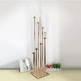 6 pçs / lote 8 cabeças de metal Candelabros Gold Candle Titular Acrílico Mesa de Casamento Mesa Central de Velas Candelabro