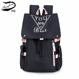 FengDong Teenager-Mädchen-Schultaschen, modisch, schwarz, rosa, großer Schulrucksack, wasserdichte Büchertasche, Studentin, Mädchen, leuchtender Rucksack, LJ200918