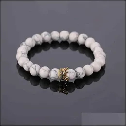 Charm Bracelets Jewelry Health Care Natural Micro Pave Cz Crown Beads Adjustable Turquoise Lava Stone S Black Obsidian Bracelet Drop Deliver