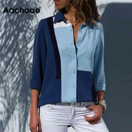 Aahoae женские блузки 2021 мода с длинным рукавом поворотный воротник офисная рубашка блузка повседневная плюс размер блюса