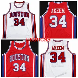 カスタムレトロ34 Akeem Olajuwon College Cougars Basketball Jersey All Stitched White Red Size S-4XL ANY NAME番号ベストジャージ