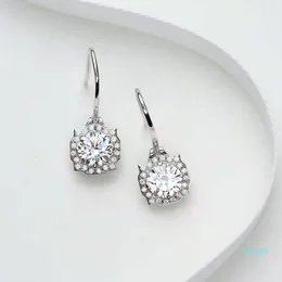 Fashion classic earhook S925 Sterling Silver Ring with diamond high carbon Earrings short single drill simple