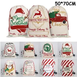 Presente de Natal Bolsas de Santa sacos de lona com cordão Sacos de presente de doces do Natal Bolsas renas impressão saco de armazenamento Decoração de Natal BLSK833