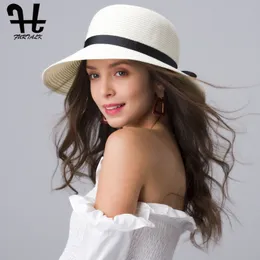 FURTALK Summer Straw Hat for Women Beach Sun Hat Wide Brim Travel Panama Bucket Hat Female Sun Protection Cap for Female Y200602