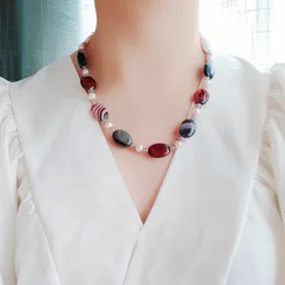 Lii Ji Real Freshwater Pearl Brown Agate Necklace 52cm Simple Necklace for Women Jewelry Q0531
