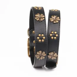 Dog Collars & Leashes Black Adjustable Leather Collar Personalized Copper Decoration Dogs Necklace Martingale Pet Stuff Accessories Pitbull1