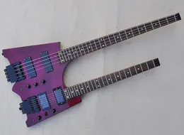 Purple 4+6 strings double neck headless electric guitar with rosewood fretboard,24 frets,can be customized