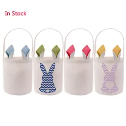 Sublimation Easter Bunny Bucket Festive Polyester Blank DIY Rabbit Ears Basket Personalized Candy Gift Bag with Handle CG001