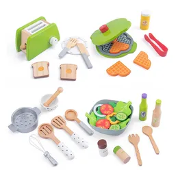 DIYの木製キッチン玩具プレイシミュレーションモデルセット切断フルーツ野菜教育玩具の贈り物子供たち子供女の子LJ201007