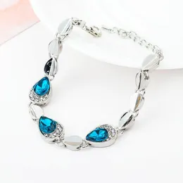 Blå Crystal Armband Ocean Blue Crystal Sliver Plated Drop Bangle Armband